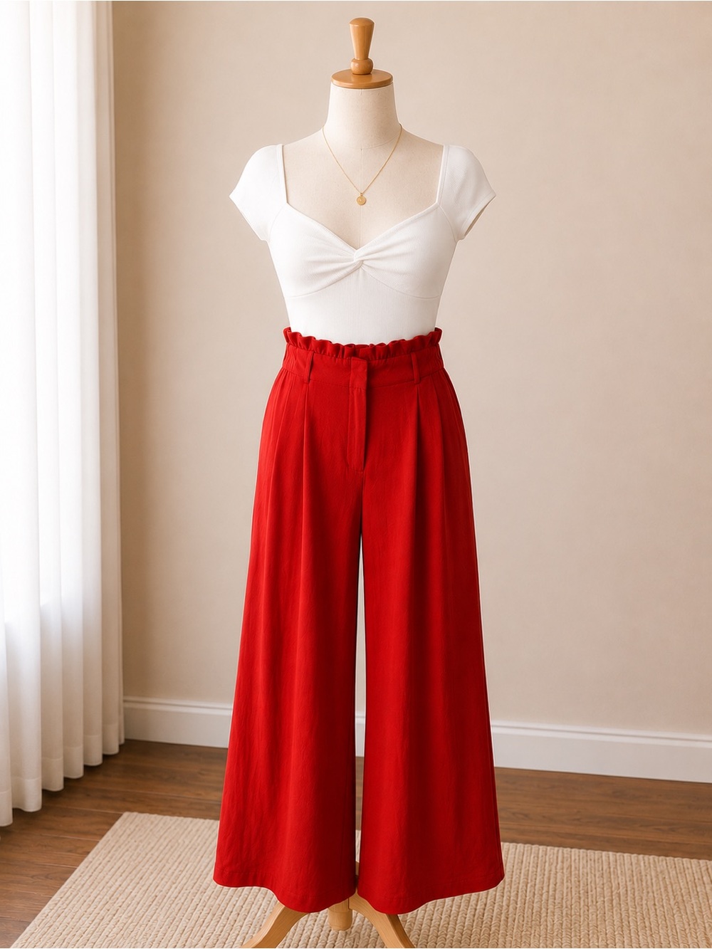 Flynn Skye Rust Orange Wide-Leg Paperbag Waist Pants